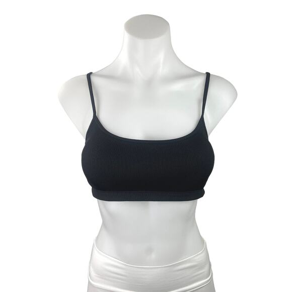 Weekday Ophelia Black Soft Ribbed Knit Spaghetti Strap Scoop Neck Bra Size L - Picture 1 of 6